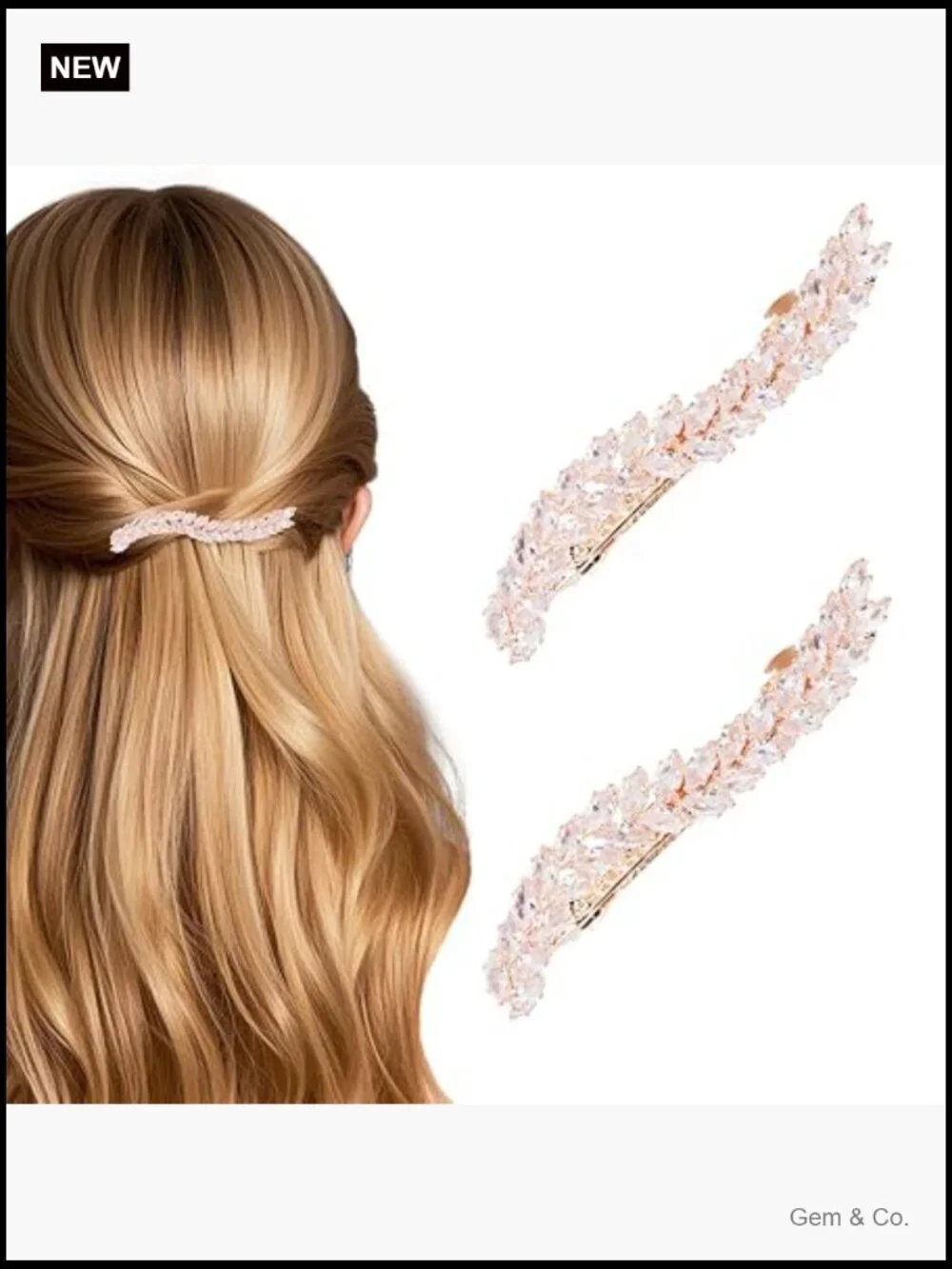 Wheat Design Rhinestone Hair Barrettes for Women Set of 2